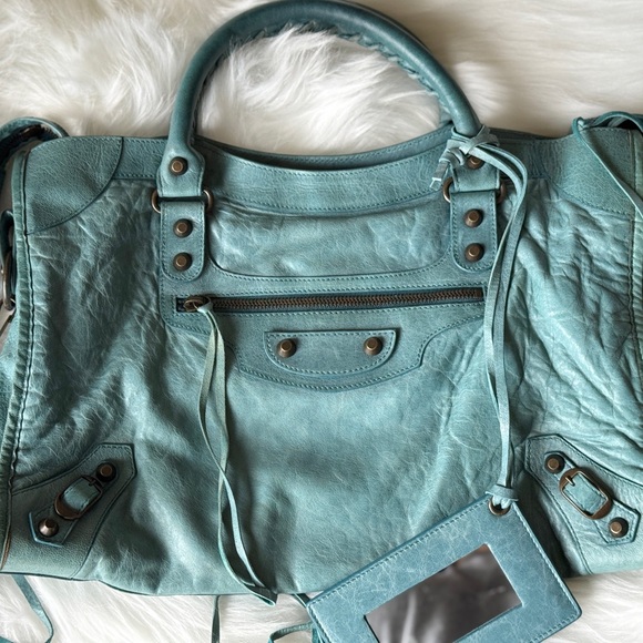 BALENCIAGA CITY BAG MOTORCYCLE BAG SUPER RARE F/W 2006 CHÈVRE LEATHER TURQUOISE - Picture 6 of 14